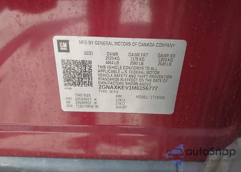 2021 Chevrolet Equinox Fwd Lt from USA, damaged, VIN 2GNAXKEV1M6156777